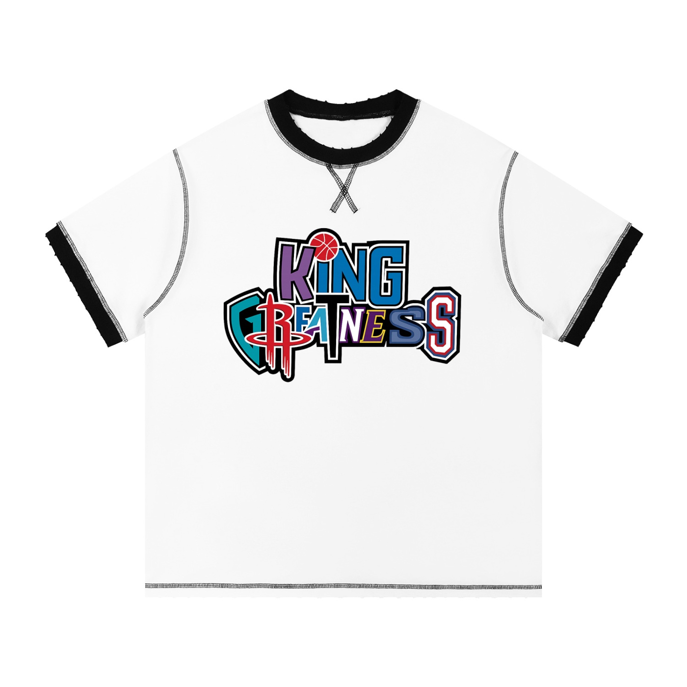 King Greatness Basketball Contrast-Stitched Cotton T-Shirt